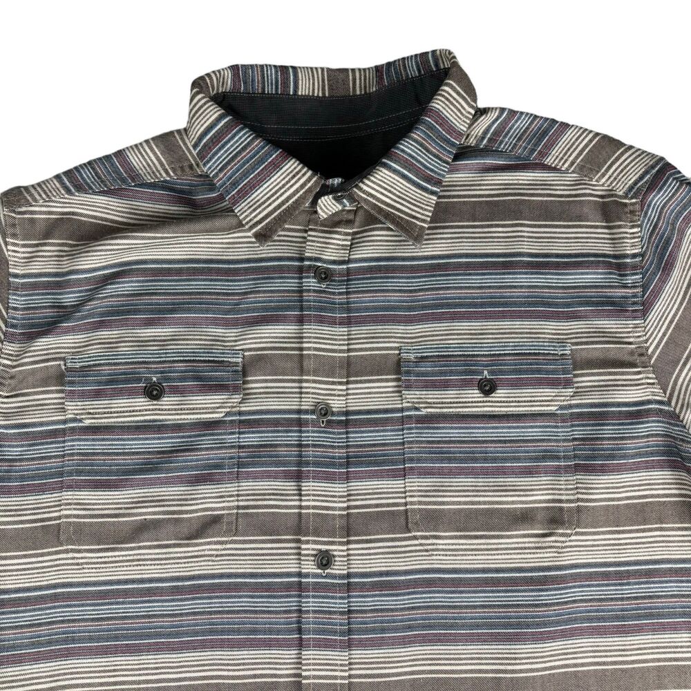 Swiss Tech Shirt Men's Large 42-44 Brown Long Sleeve Button Down Striped Casual